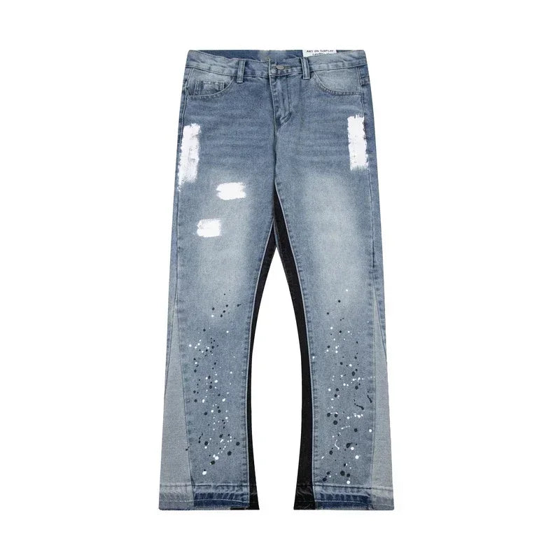 Washed Denim Trousers for Men with Micro-Flared Style