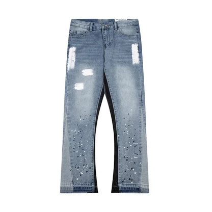 Washed Denim Trousers for Men with Micro-Flared Style
