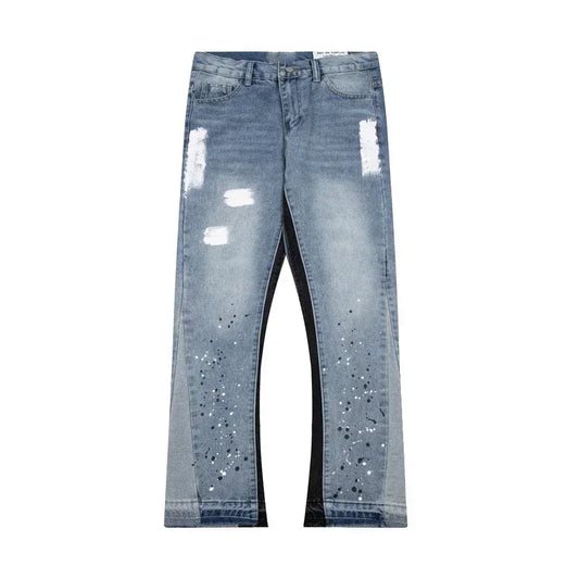 Washed Denim Trousers for Men with Micro-Flared Style