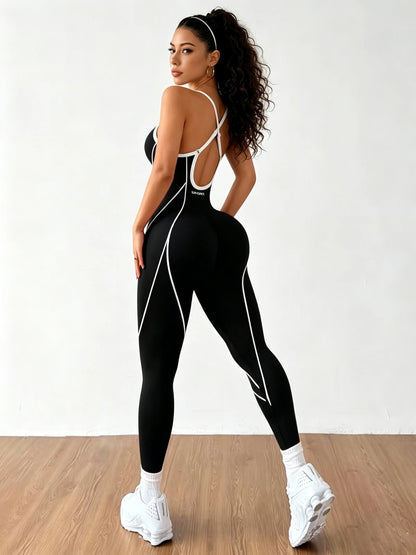 Women Yoga Jumpsuit Open Back High Elastic Slim Fit