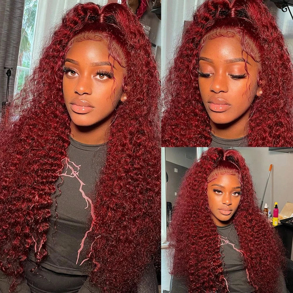 30 Inch Burgundy Lace Front Wig Human Hair Deep Wave