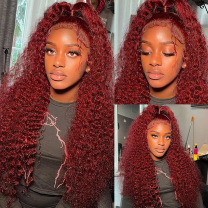 30 Inch Burgundy Lace Front Wig Human Hair Deep Wave