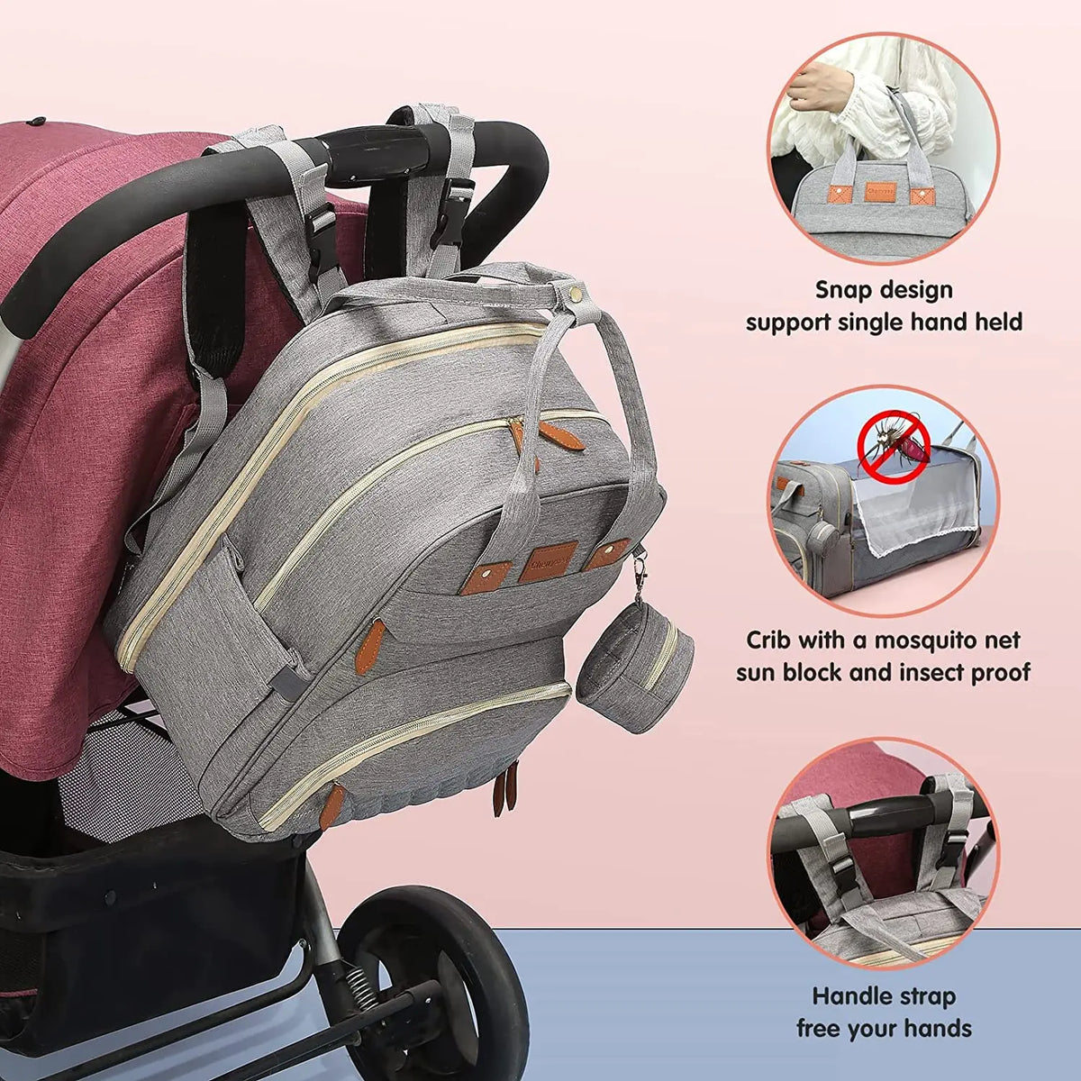 3 In 1 Waterproof Diaper Bag Backpack with USB Charge