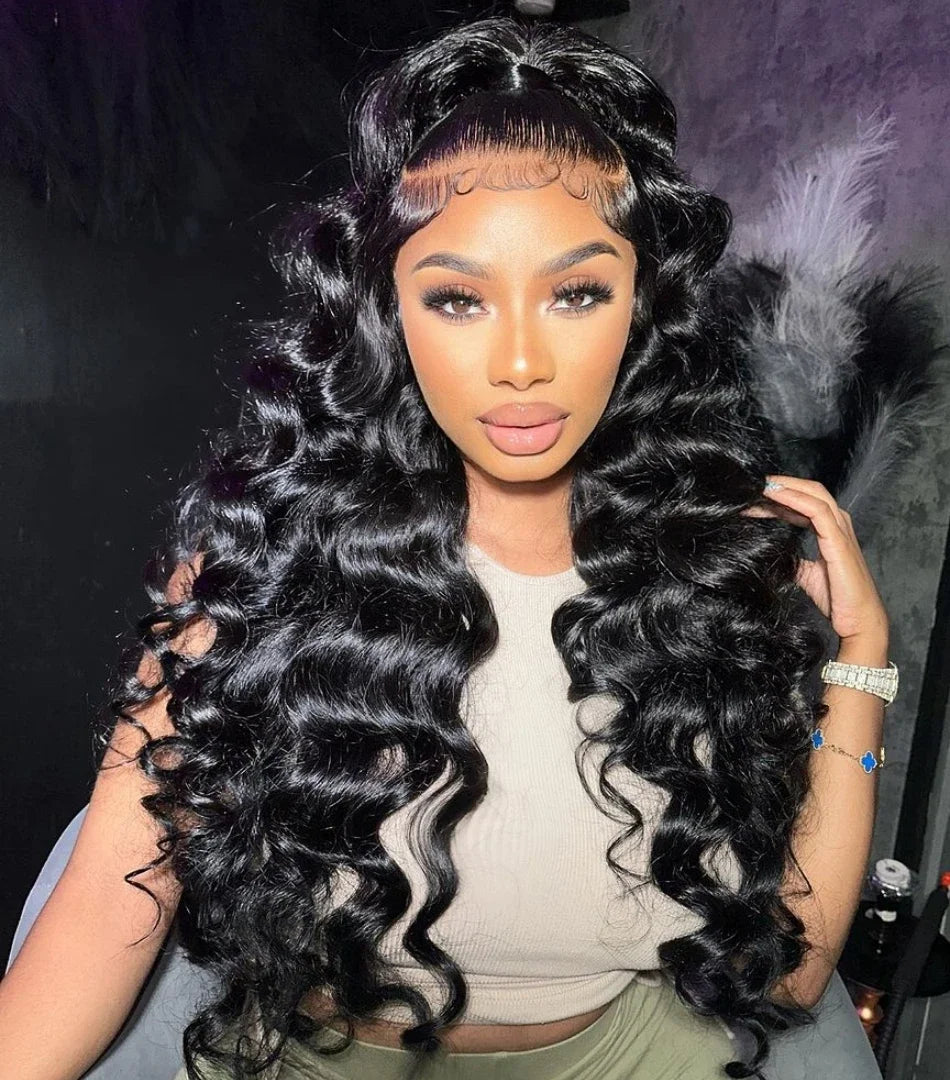 Loose Deep Wave Lace Frontal Wig 30 40 Inch Human Hair