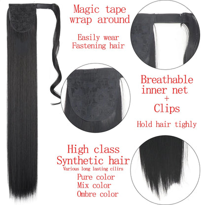 Long Straight Clip-in Ponytail Hair Extension Black