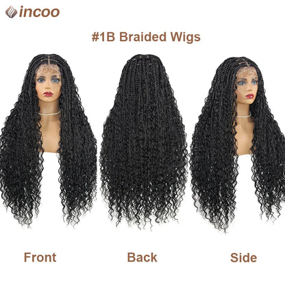 Boho Box Braided Curly Hair Full Lace Wig Burgundy