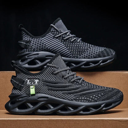 YRZL Men's Black Breathable Mesh Jogging Shoes