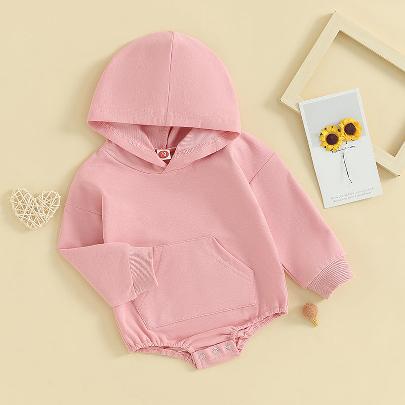 Baby Hooded Romper Long Sleeve Solid Color Bodysuit
