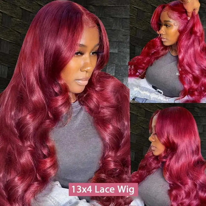30 Inch Burgundy Body Wave Human Hair Wig