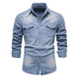 Elastic Cotton Denim Shirt Men Long Sleeve Casual