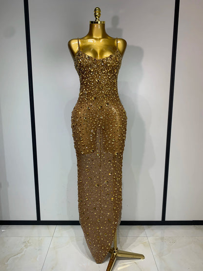 Luxury Rhinestone Mesh Bodycon Dress for Women