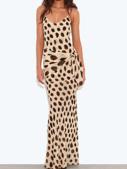 Animal Print V-Neck Ruched Maxi Dress for Women