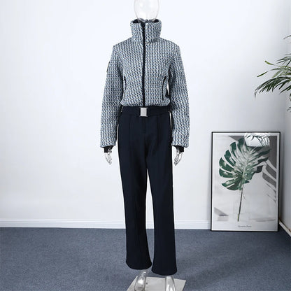 Casual Fur-Trimmed Hooded Ski Suit Women Warm Jumpsuit