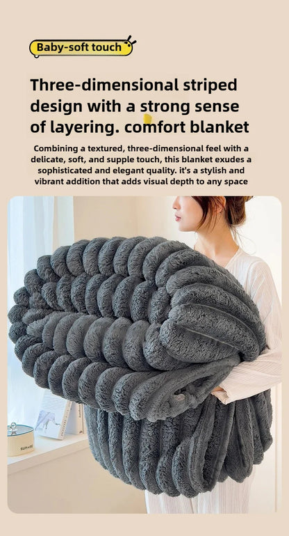 Thickened Striped Flannel Multifunctional Blanket