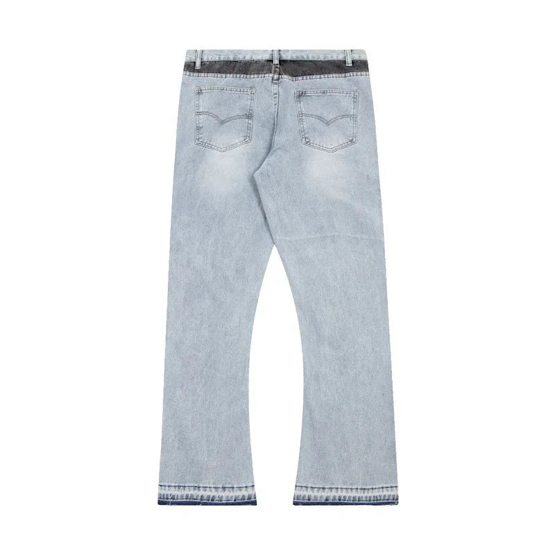 Washed Denim Trousers for Men with Micro-Flared Style