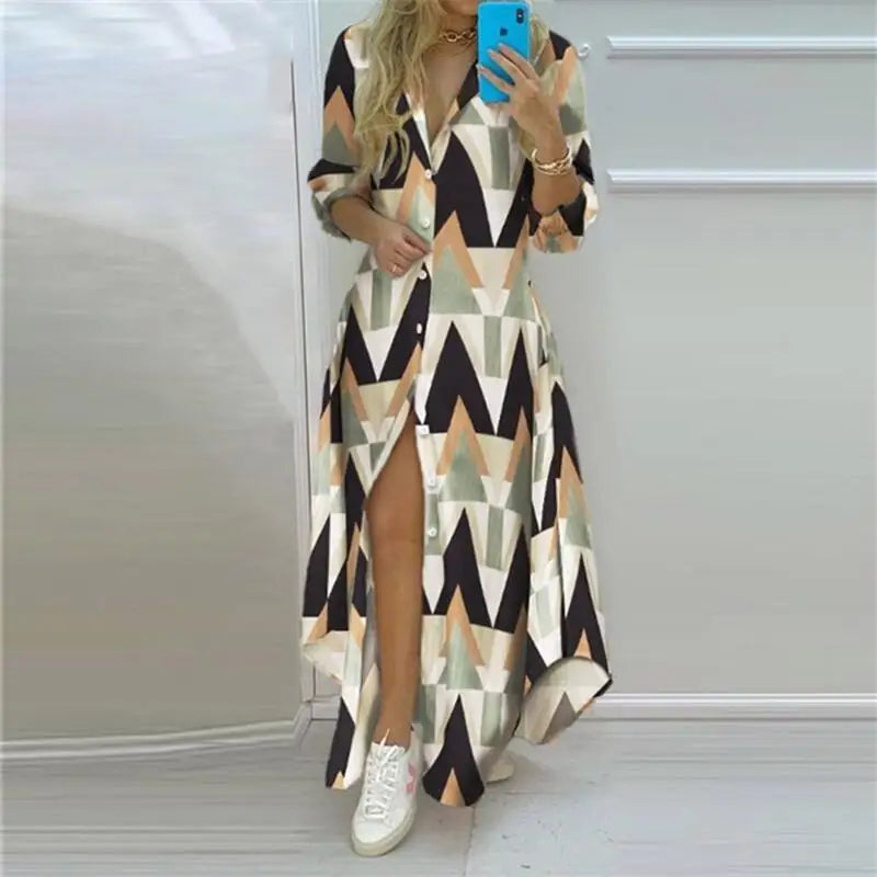 Bohemian Long Sleeve Printed Maxi Dress for Women