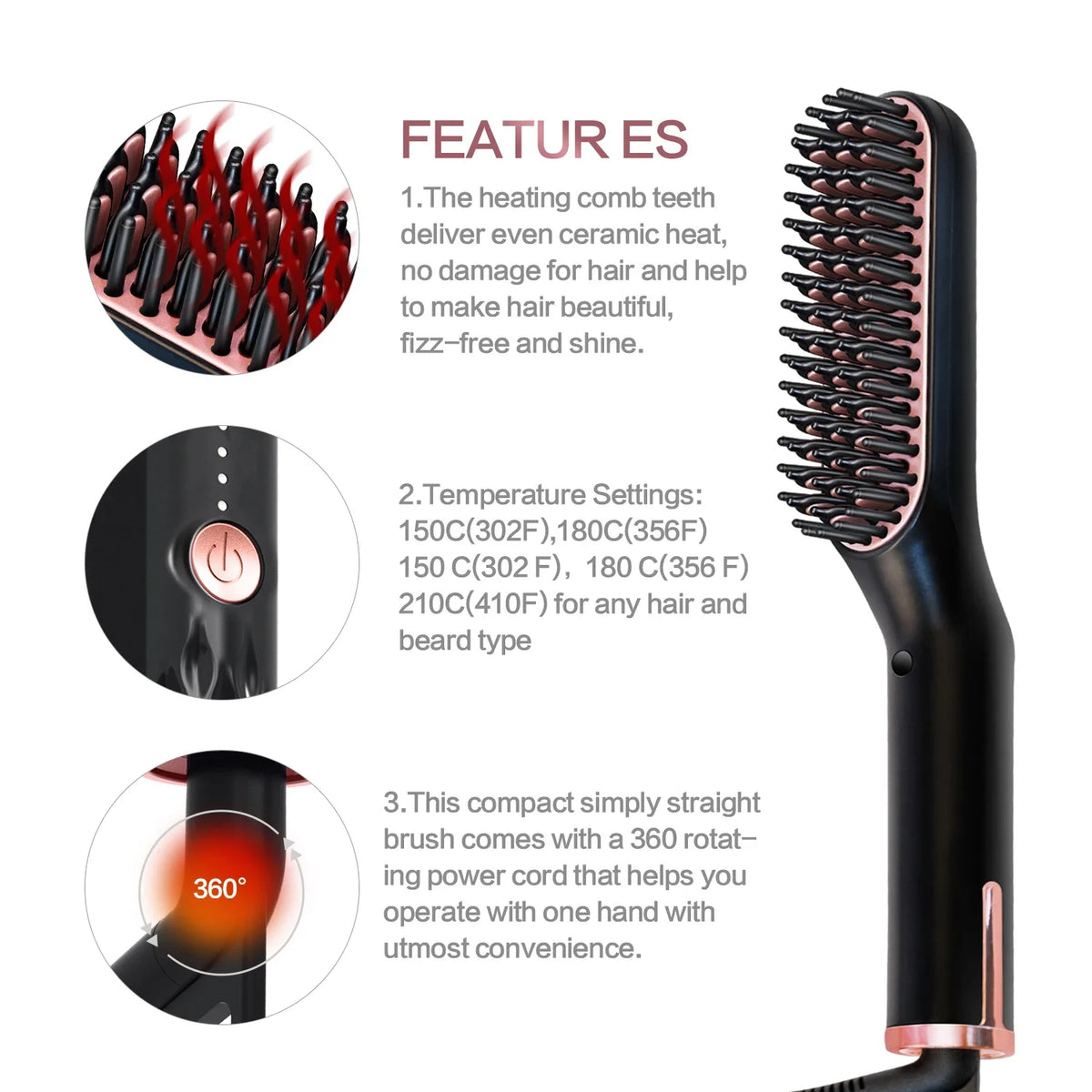 Men's Electric Beard Straightener Brush Wet and Dry Styler