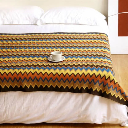 Bohemian Acrylic Hand Knitted Blanket with Tassels