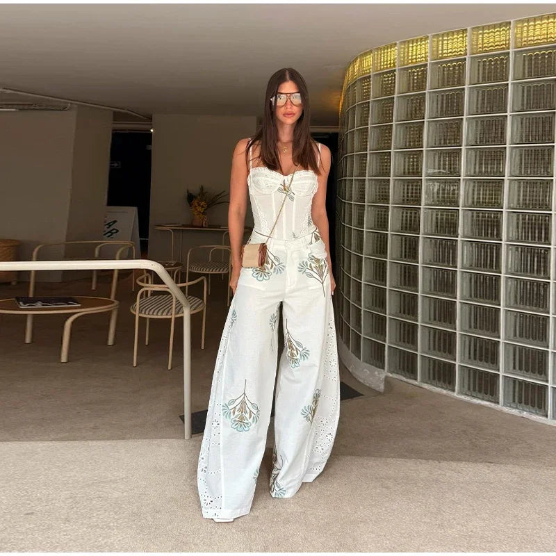 Corset Cami Two Piece Set with Pleated Wide Leg Pants