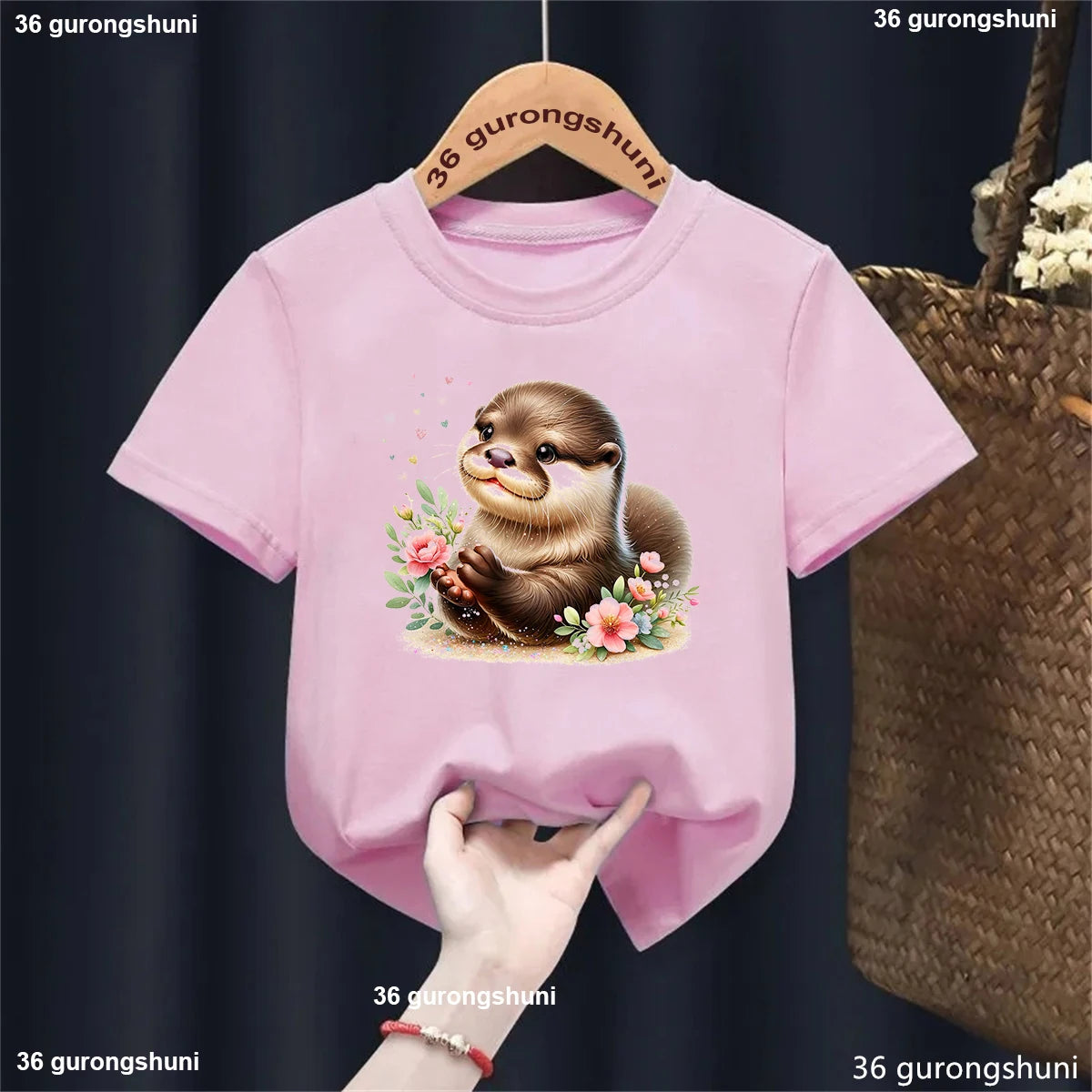 Kawaii Otter Love Printed T-Shirt for Kids