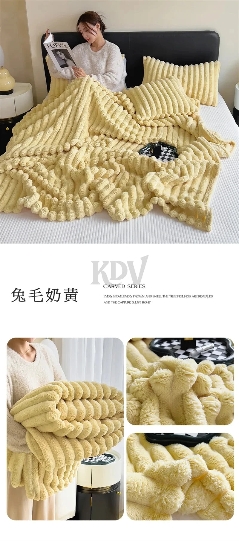 Luxury Faux Rabbit Fur Throw Blanket Solid Color Plush
