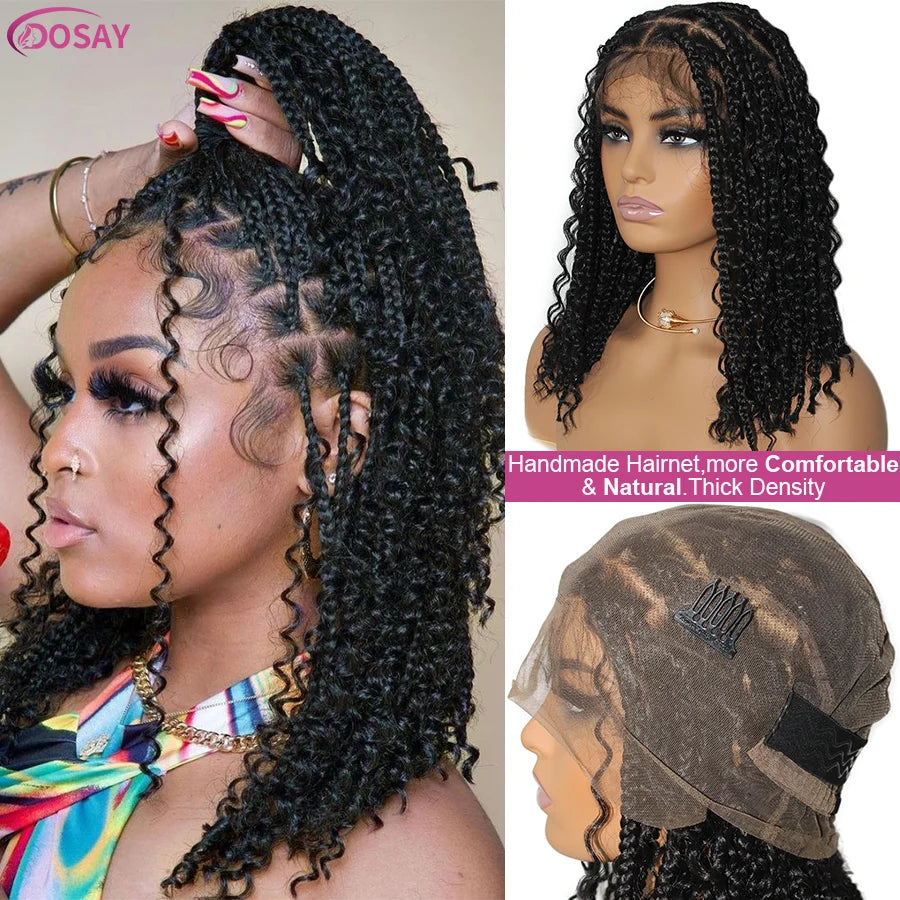 Short Bohemian Curly Braided Lace Front Wig 12 Inch