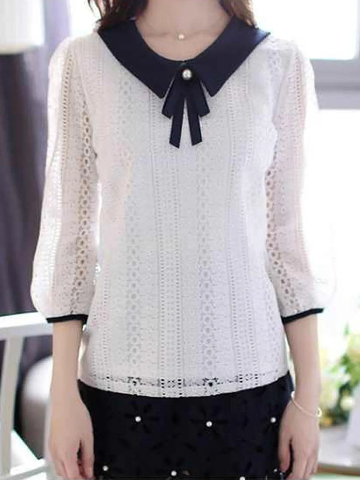 Lace Blouse with Peter Pan Collar for Women