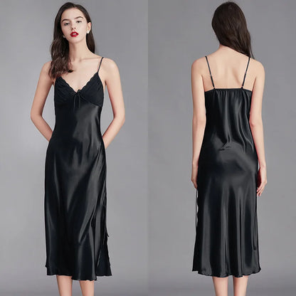 Long Sleeveless Satin Silk Nightgown for Women