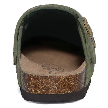 Genuine Leather Clogs with Cork Footbed for Women