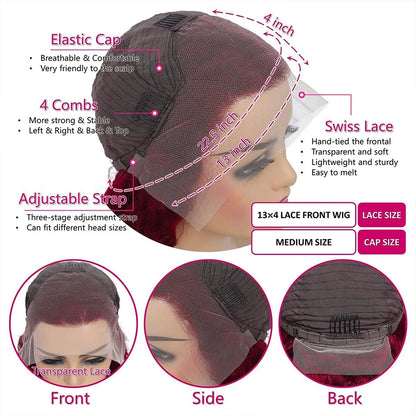 34 Inch Burgundy Lace Front Wig Human Hair Body Wave