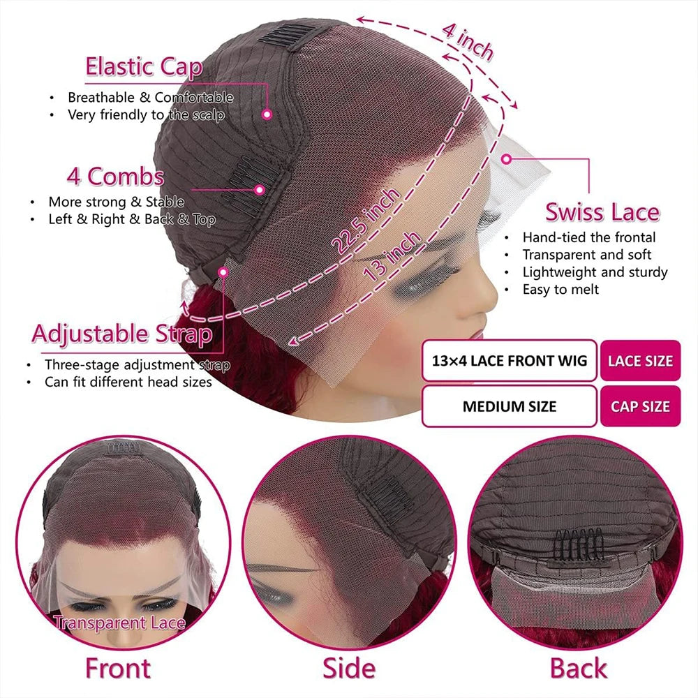 34 Inch Burgundy Lace Front Wig Human Hair Body Wave