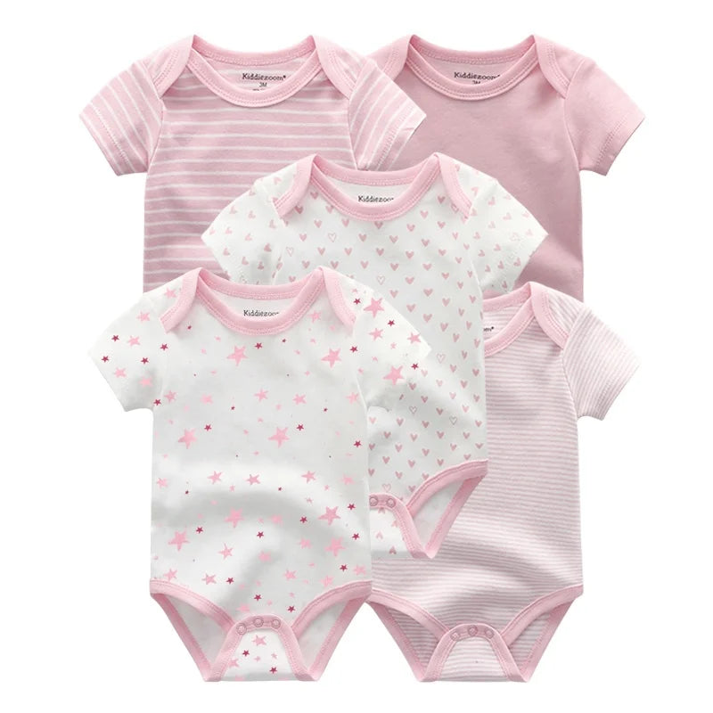 Kiddiezoom Cartoon Short Sleeve Baby Bodysuits 100% Cotton