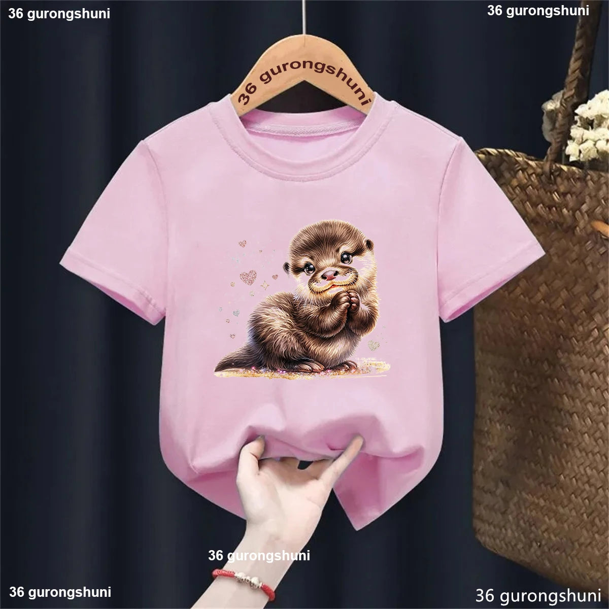 Kawaii Otter Love Printed T-Shirt for Kids