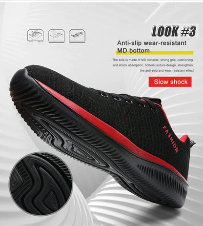 YRZL Black Knit Sneakers for Men Athletic Casual Shoes