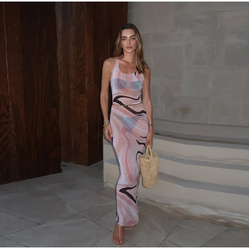 Sheer Mesh Bodycon Maxi Dress for Women
