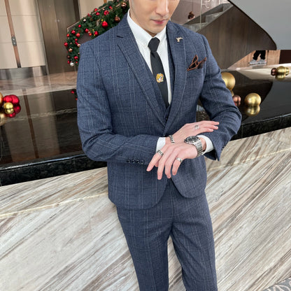 Modified Plaid Three-Piece Suit for Men