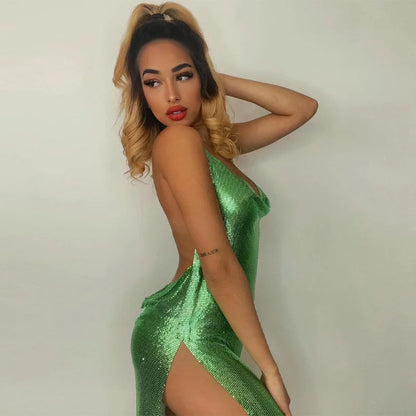 V Neck Sequin Cami Mini Dress for Women Party