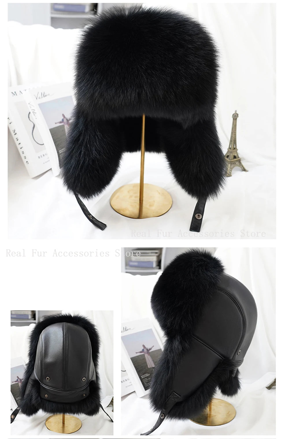 Men's Real Silver Fox Fur Bomber Hat