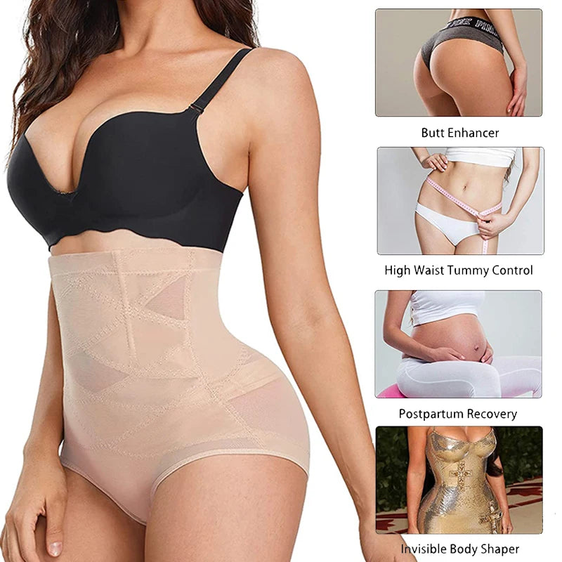 High Waisted Body Shaper Control Panties Black Beige