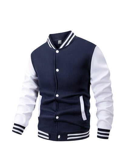 Men's Color Block Fleece-Lined Varsity Jacket
