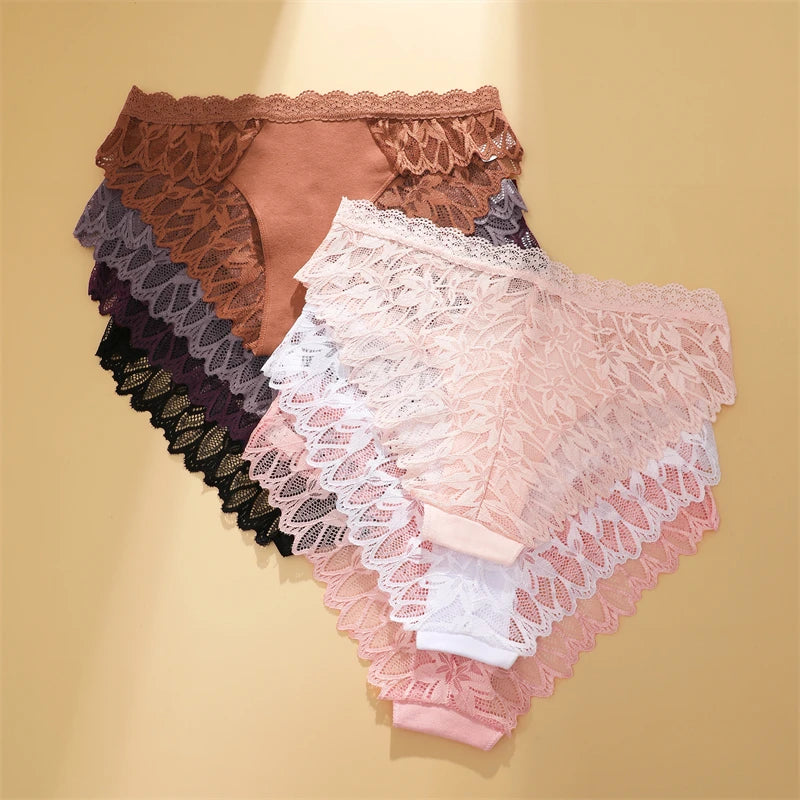 Lace Hollow Out Low-Waist Floral Briefs for Women