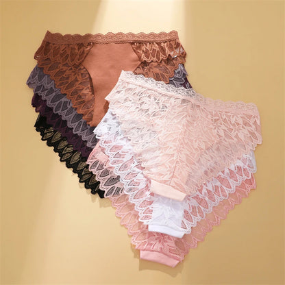 Lace Hollow Out Low-Waist Floral Briefs for Women