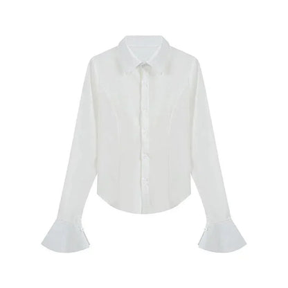 Slim Flared Sleeve Cotton Women's Shirt Tunic