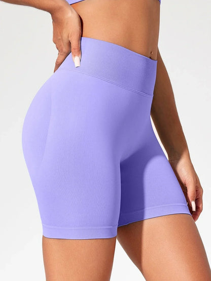 High Waisted Yoga Shorts for Women Nylon Elastane Solid