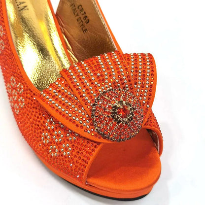 Golden Wedding Shoes And Bag Set With Diamond Decoration