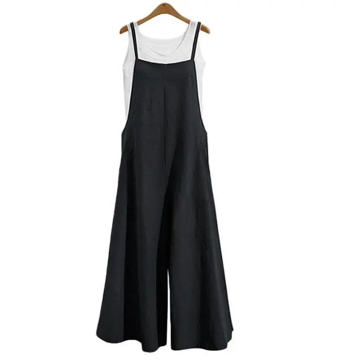 Women’s Cotton Linen Wide Leg Jumpsuit 5XL