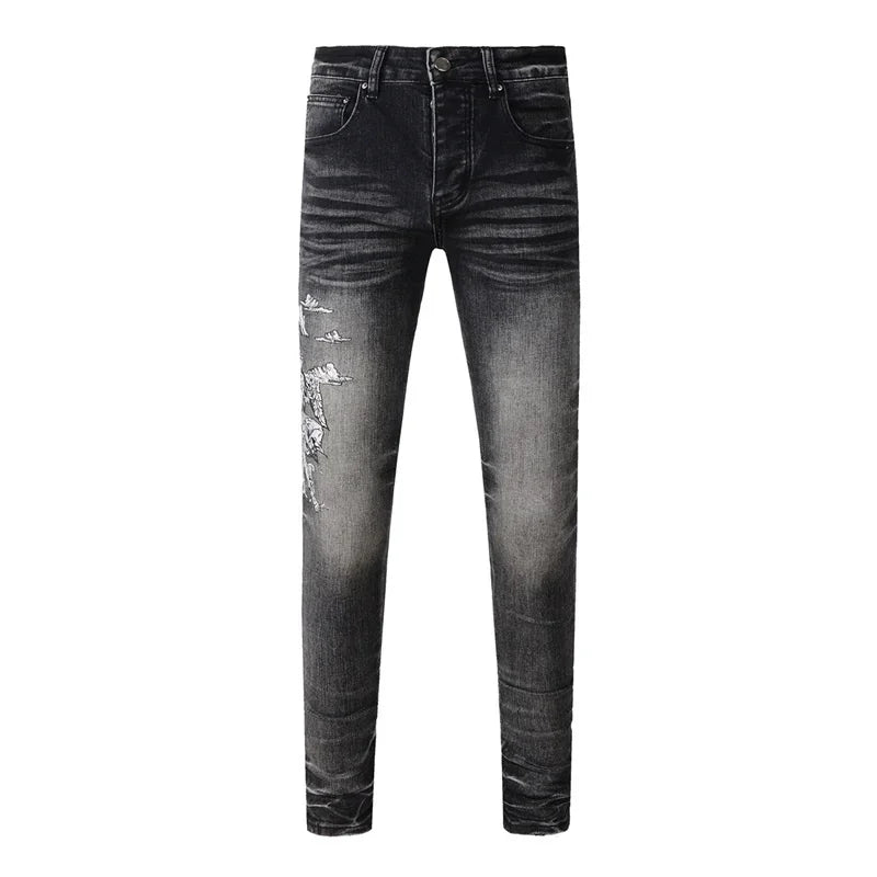 Men's Retro Wash Low Rise Elastic Skinny Denim Jeans