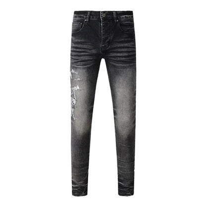 Men's Retro Wash Low Rise Elastic Skinny Denim Jeans