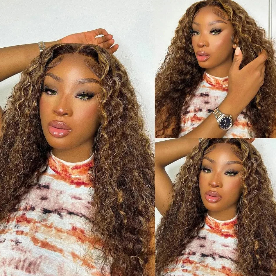 Ombre Deep Curly Lace Frontal Wig 13x4 Brazilian Hair