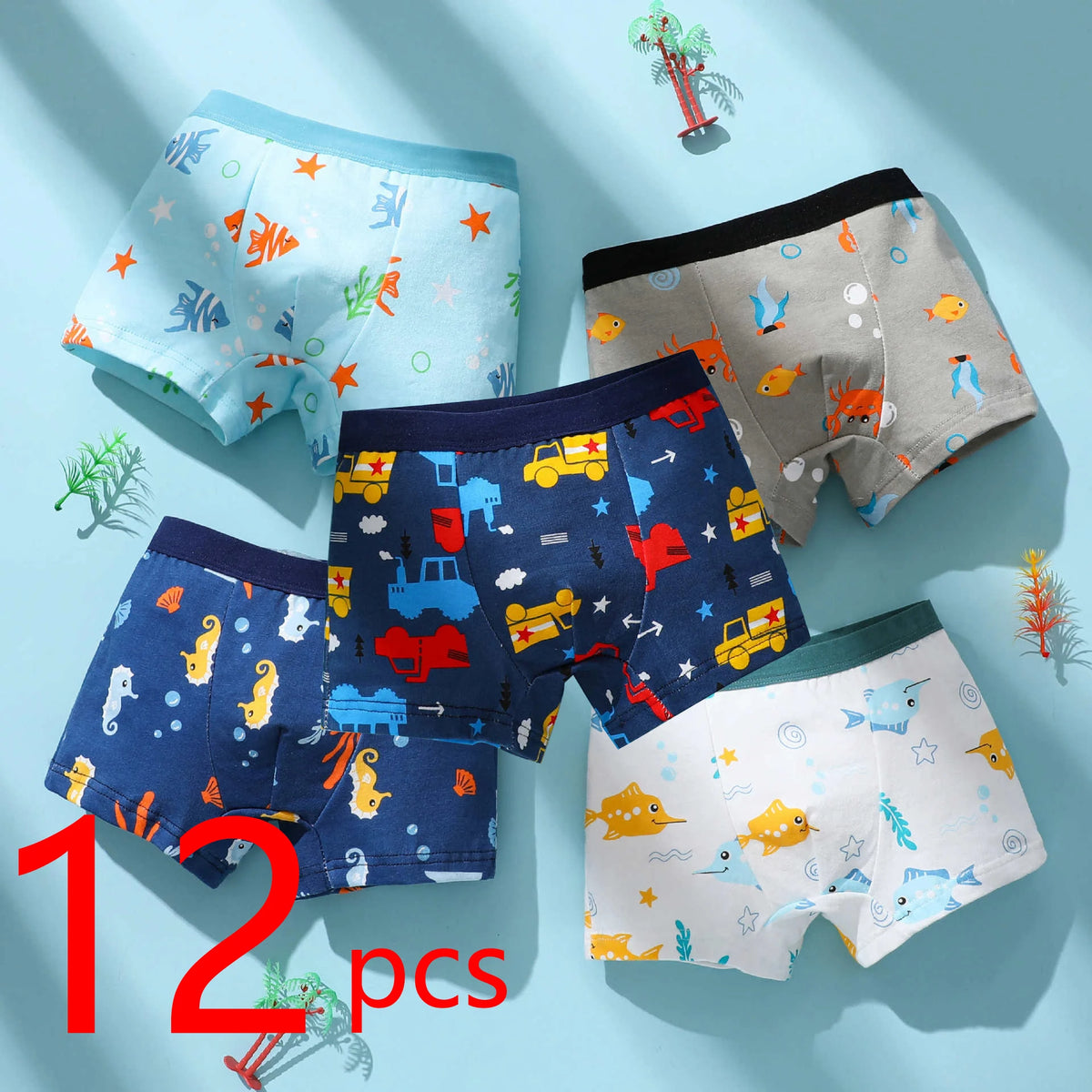 Boys Cotton Boxer Briefs with Dinosaur Print